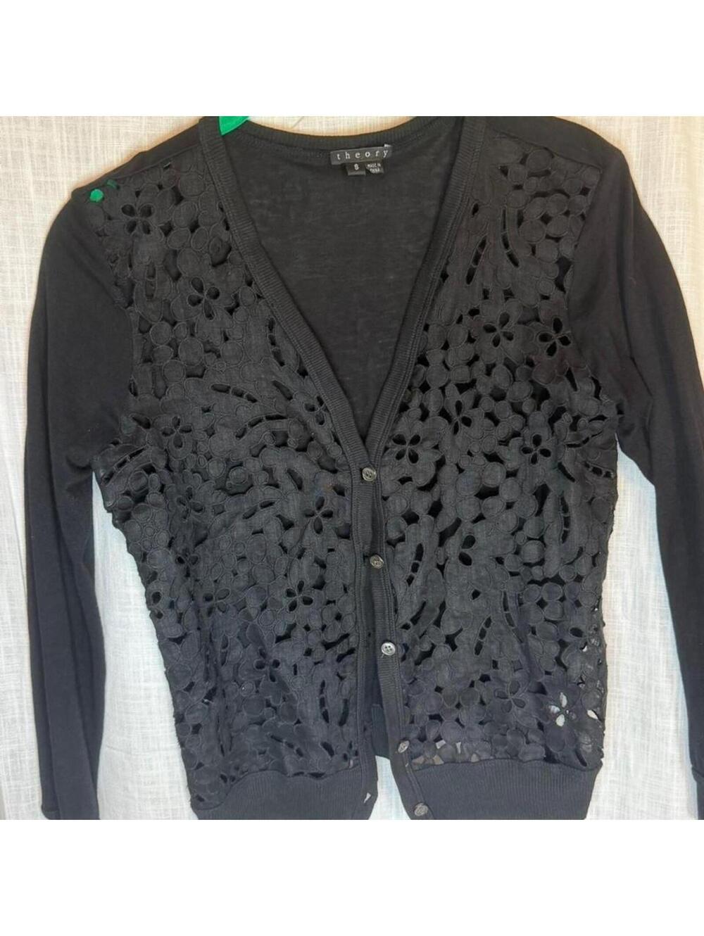 Black Theory cardigan with floral cutout lace Small Retail $245